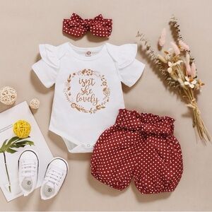 Patpat Newborn Baby Baby Girl Clothes Set Letter Print Romper Shorts Headwear